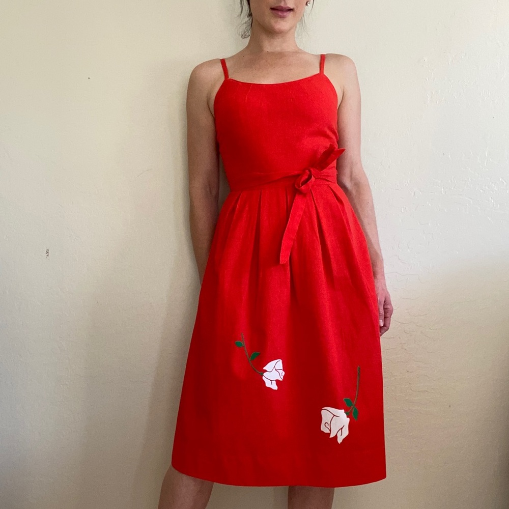 Vintage 1960’s/70’s Malia of Honolulu Dress in Red with White Florals